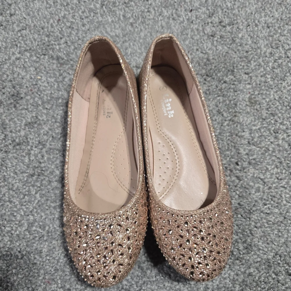 Girls Sparkle Formal Party Rhinestone Pink Ballet Flats